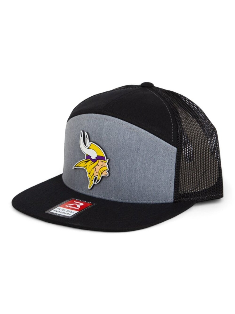 Minnesota Vikings 3D Snapback Seven-Panel Flat Bill Trucker Hat- Heather Grey/ B